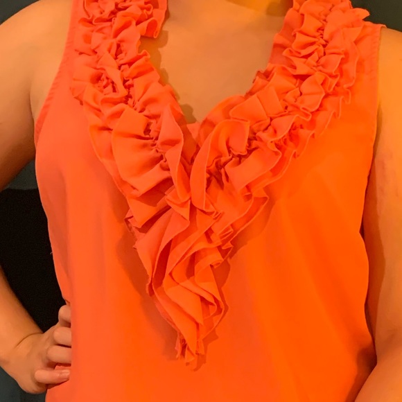 New York & Company Tops - NY & Co. Orange V-neck sleeveless ruffle t…